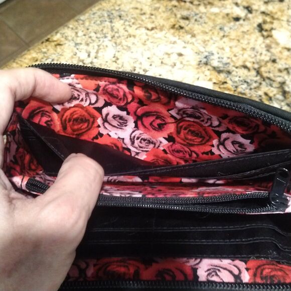 Vera Bradley Zip Around Wallet Havana Dots Floral Black Red/Pink - Picture 5 of 10